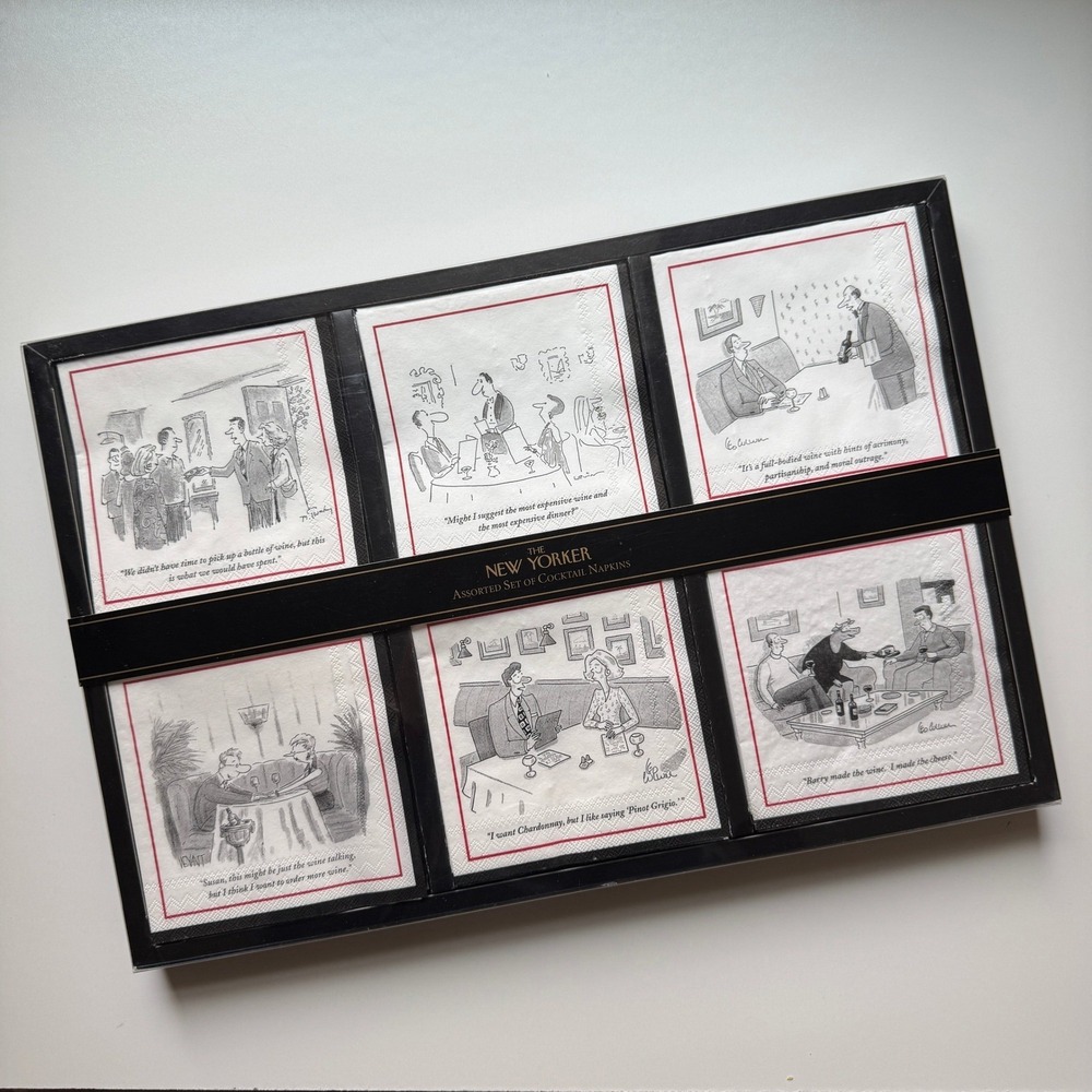Vintage NIB New Yorker Cartoon Cocktail Napkins Gift Set Restoration Hardware
